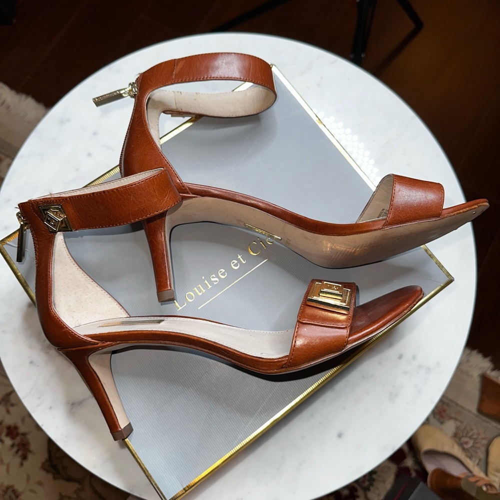 Louise et Cie Cognac Leather Heeled Sandals